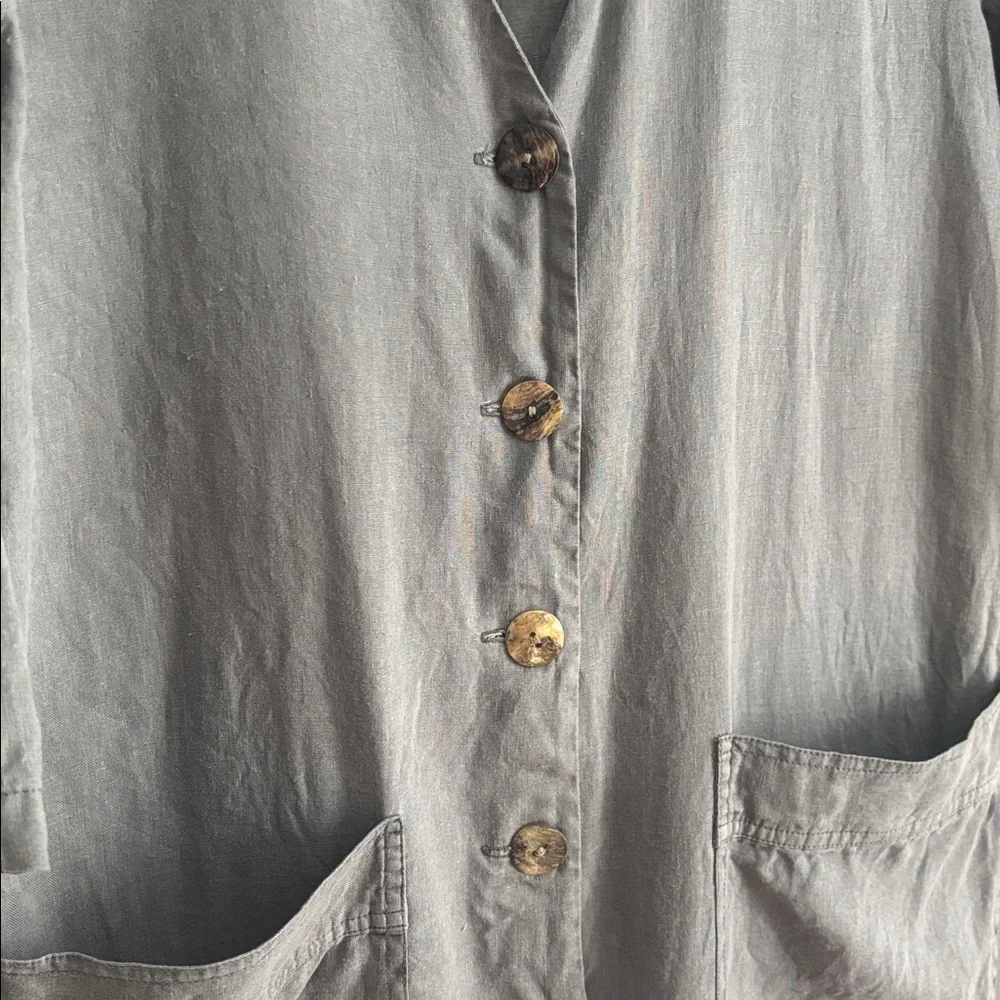 ZARA Lillian Gray Linen Jumpsuit Button-Down Linen Romper Women’s Size Medium